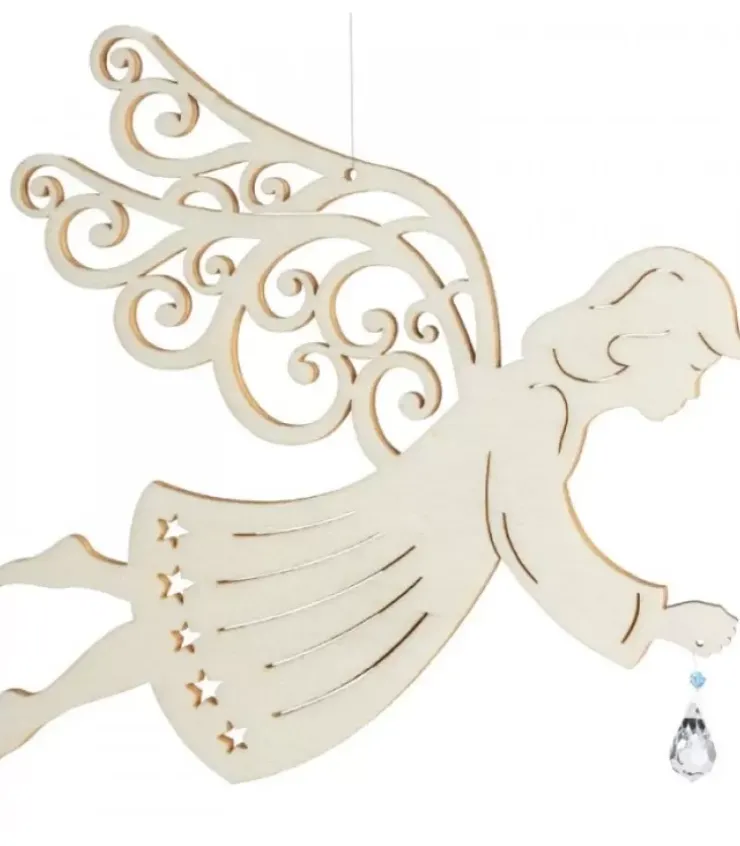 Waldfabrik, photophore en bois et étoile sapin de Noël Anges De Noël Pour Sapin|Ange De Noël A Suspendre En Feuille D'Erable Avec Cristal Swarovski, 19 Cm