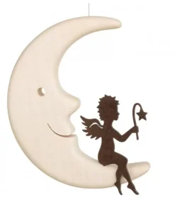 Waldfabrik, photophore en bois et étoile sapin de Noël Anges De Noël Pour Sapin|Ange Metal Assis Sur Une Lune, 12 Cm