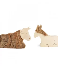 Waldfabrik, photophore en bois et étoile sapin de Noël Crèche De Noël Artisanale|Animaux En Bois Pour Crèche De Noël, L'Ane Et Boeuf, 6 Cm