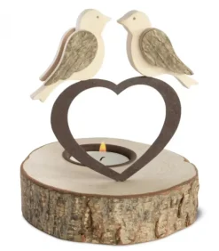 Waldfabrik, photophore en bois et étoile sapin de Noël Bougeoirs En Bois|Bougeoir En Bois, 2 Oiseaux Sur Un Coeur, 13 Cm