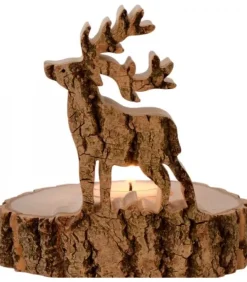 Waldfabrik, photophore en bois et étoile sapin de Noël Bougeoirs En Bois|Bougeoir En Bois Brame Du Cerf, 13 Cm