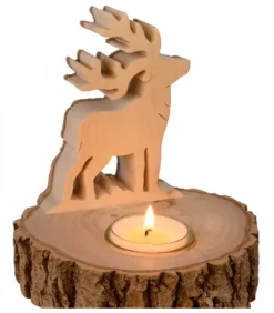 Waldfabrik, photophore en bois et étoile sapin de Noël Bougeoirs En Bois|Bougeoir En Bois Brame Du Cerf, 13 Cm