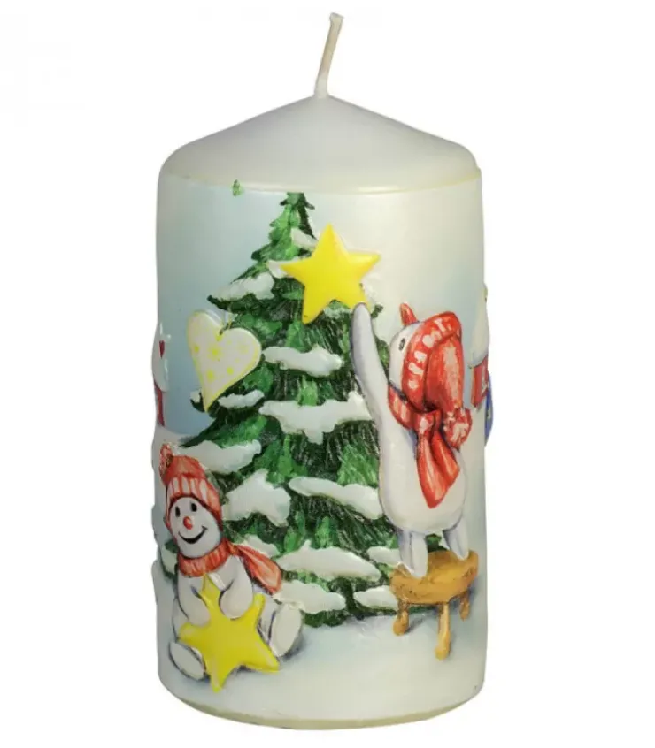 Ewa Kerzen, bougies de Noël et bougies de l'Avent Bougies Décoratives|Bougie Décorative De Noël, Motif Vintage Bonhommes De Neige Et Sapin