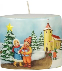 Ewa Kerzen, bougies de Noël et bougies de l'Avent Bougies Décoratives|Bougie De Noël Vintage Scene Enfant Et Village