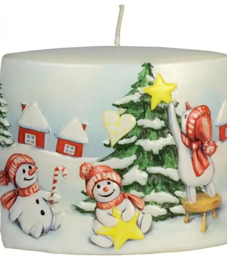 Ewa Kerzen, bougies de Noël et bougies de l'Avent Bougies Décoratives|Bougie De Noël Vintage Scene Bonhommes De Neige Et Sapin