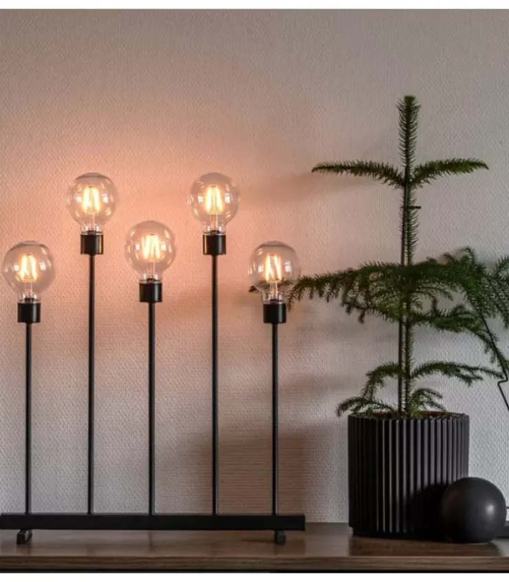 Konstsmide, guirlandes lumineuses de Noël Chandeliers De Noël À 7 Branches|Chandelier Led 5 Ampoules Rondes Ambrees En Metal Noir, 54 Cm