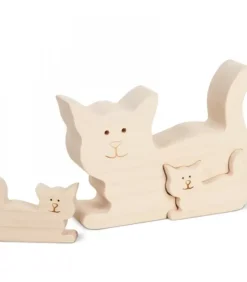 Waldfabrik, photophore en bois et étoile sapin de Noël Animaux En Bois|Chat En Bois Avec Deux Chatons, 8,5 Cm