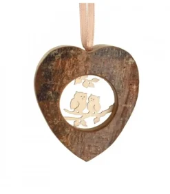 Waldfabrik, photophore en bois et étoile sapin de Noël Décorations En Bois Pour Sapin De Noël|Coeur En Bois A Suspendre Motif Cisele Hiboux, 6 Cm