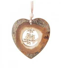 Waldfabrik, photophore en bois et étoile sapin de Noël Décorations En Bois Pour Sapin De Noël|Coeur En Bois A Suspendre Motif Cisele Hiboux, 7 Cm