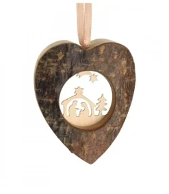 Zyx Music, chants de Noël Allemands traditionnels Décorations En Bois Pour Sapin De Noël|Coeur En Bois A Suspendre Motif Cisele Crèche Et Etoile, 6 Cm