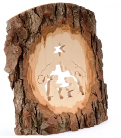 Waldfabrik, photophore en bois et étoile sapin de Noël Crèche De Noël Artisanale|Crèche A Poser En Ecorce De Bois, 18 Cm