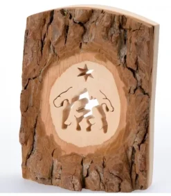 Waldfabrik, photophore en bois et étoile sapin de Noël Crèche De Noël Artisanale|Crèche A Poser En Ecorce De Bois, 11 Cm