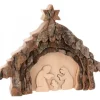 Waldfabrik, photophore en bois et étoile sapin de Noël Crèche De Noël Artisanale|Crèche De Noël 13 Cm, Taillee Dans Une Ecorce De Bois, Motif Etable