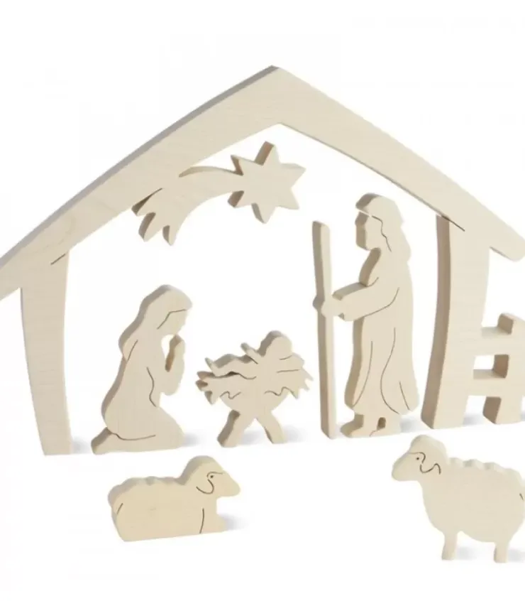 Waldfabrik, photophore en bois et étoile sapin de Noël Crèche De Noël Artisanale|Crèche De Noël Avec Nativite, Bois Naturel, 15 Cm