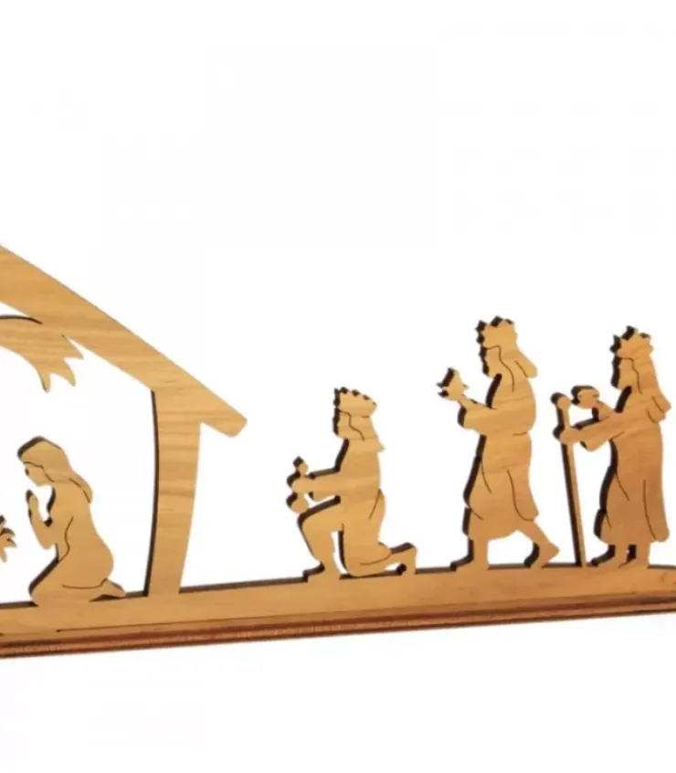 Waldfabrik, photophore en bois et étoile sapin de Noël Crèche De Noël En Bois|Crèche De Noël Diorama En Bois D'Olivier, 8 Cm