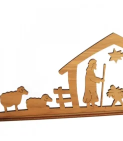 Waldfabrik, photophore en bois et étoile sapin de Noël Crèche De Noël En Bois|Crèche De Noël Diorama En Bois D'Olivier, 8 Cm