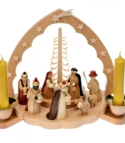 Richard Glasser, Pyramides de Noël allemandes Crèche De Noël En Bois|Crèche De Noël En Bois Avec Bougeoir 18 Cm