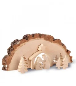 Waldfabrik, photophore en bois et étoile sapin de Noël Crèche De Noël Artisanale|Crèche De Noël En Bois Cisele Dans Un Rondin De Bois, 30 Cm