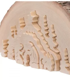 Waldfabrik, photophore en bois et étoile sapin de Noël Crèche De Noël Artisanale|Crèche De Noël En Relief, Taillee Dans Un Rondin De Bois, 27 Cm