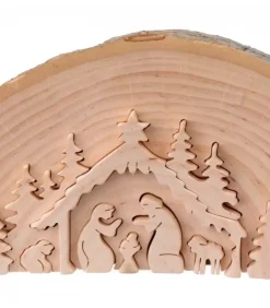 Waldfabrik, photophore en bois et étoile sapin de Noël Crèche De Noël Artisanale|Crèche De Noël En Relief, Taillee Dans Un Rondin De Bois, 15 Cm