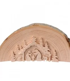 Waldfabrik, photophore en bois et étoile sapin de Noël Crèche De Noël Artisanale|Crèche De Noël En Relief, Taillee Dans Un Rondin De Bois, 15 Cm