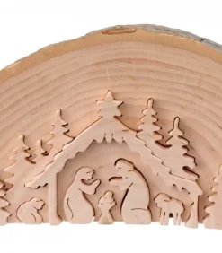 Waldfabrik, photophore en bois et étoile sapin de Noël Crèche De Noël Artisanale|Crèche De Noël En Relief, Taillee Dans Un Rondin De Bois, 15 Cm