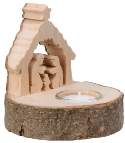 Waldfabrik, photophore en bois et étoile sapin de Noël Crèche De Noël Artisanale|Crèche De Noël Sur Rondin De Bois Avec Bougeoir