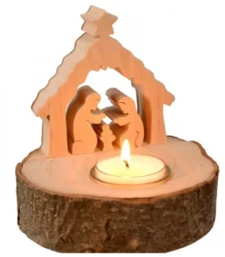 Waldfabrik, photophore en bois et étoile sapin de Noël Crèche De Noël Artisanale|Crèche De Noël Sur Rondin De Bois Avec Bougeoir