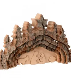 Waldfabrik, photophore en bois et étoile sapin de Noël Crèche De Noël Artisanale|Crèche De Noël Taillee Dans Une Ecorce De Bois, Motif Grotte, 20 Cm