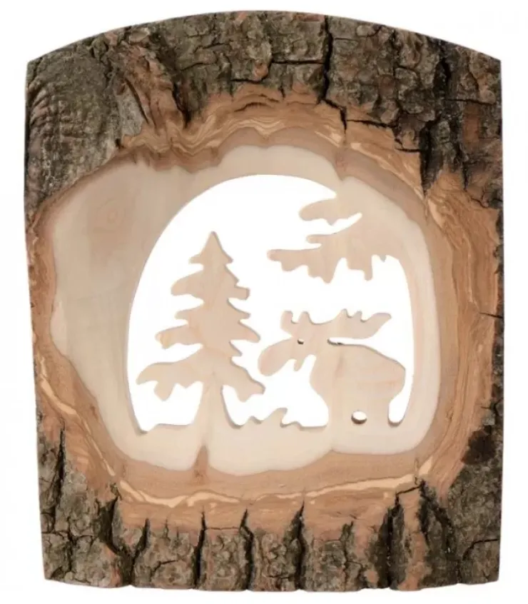 Waldfabrik, photophore en bois et étoile sapin de Noël Objet Déco Bois|Déco Bois En Ecorce, Motif Elan Dans La Foret, 18 Cm