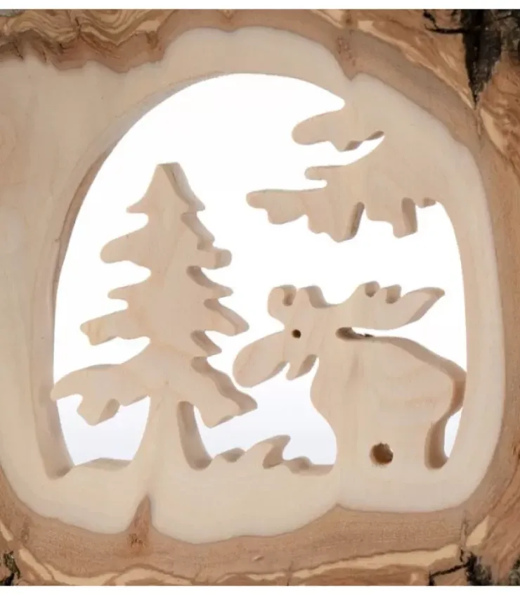 Waldfabrik, photophore en bois et étoile sapin de Noël Objet Déco Bois|Déco Bois En Ecorce, Motif Elan Dans La Foret, 18 Cm