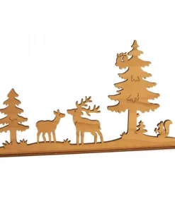 Waldfabrik, photophore en bois et étoile sapin de Noël Objet Déco Bois|Diorama En Placage D'Olivier, Cerf Et Biche Dans La Foret, 12 Cm