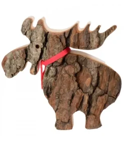 Waldfabrik, photophore en bois et étoile sapin de Noël Animaux En Bois|Elan En Bois Avec Noeud Rouge 14 Cm