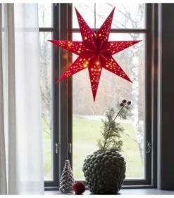 Konstsmide, guirlandes lumineuses de Noël Etoile Lumineuse|Etoile Lumineuse 7 Branches En Papier Velours Rouge A Suspendre, 60 Cm