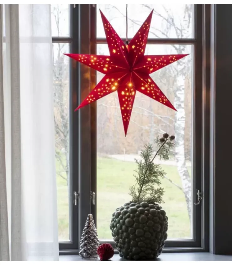 Konstsmide, guirlandes lumineuses de Noël Etoile Lumineuse|Etoile Lumineuse 7 Branches En Papier Velours Rouge A Suspendre, 60 Cm