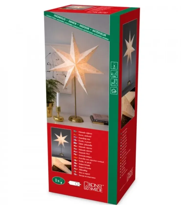 Konstsmide, guirlandes lumineuses de Noël Etoile Lumineuse|Etoile Lumineuse Electrique 7 Branches En Papier, Blanche, Sur Pied Laiton, 48 Cm