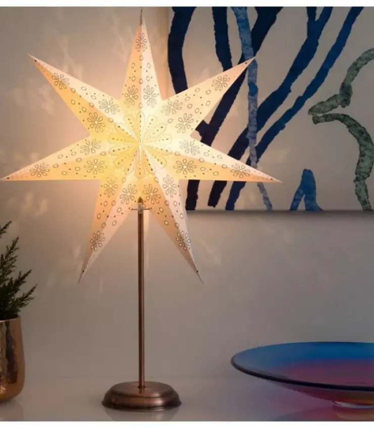 Konstsmide, guirlandes lumineuses de Noël Etoile Lumineuse|Etoile Lumineuse Electrique 7 Branches En Papier, Blanche, Sur Pied Cuivre 48 Cm