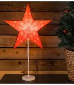 Konstsmide, guirlandes lumineuses de Noël Etoile Lumineuse|Etoile Lumineuse Electrique 5 Branches En Papier, Rouge, Sur Pied Blanc, 46 Cm