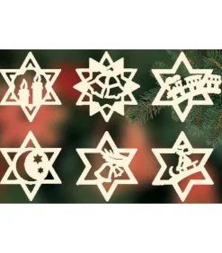 Ratags, décos de Noël lumineuses en bois Décorations En Bois Pour Sapin De Noël|Etoiles En Bois, Déco Sapin De Noël, 6 Motifs Differents - N° 11