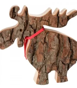 Waldfabrik, photophore en bois et étoile sapin de Noël Animaux En Bois|Grand Elan En Bois Avec Noeud Rouge 18 Cm