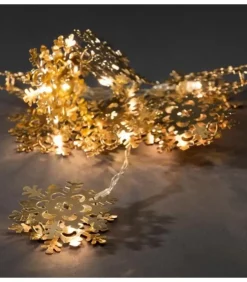 Konstsmide, guirlandes lumineuses de Noël Guirlande Lumineuse Intérieure À Led|Guirlande Lumineuse Décorative A Led, Flocons De Neige Metalliques Dores