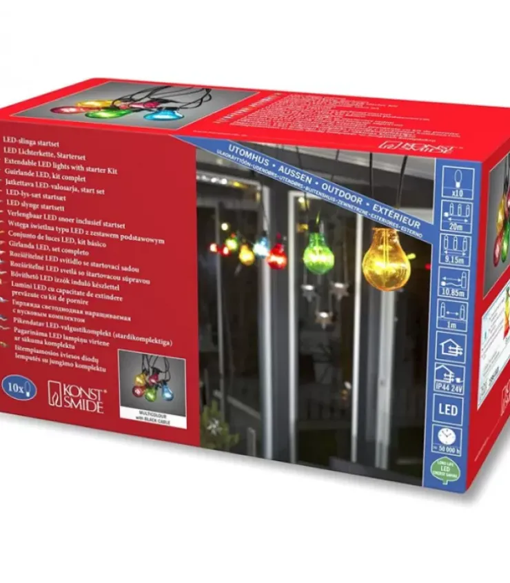 Konstsmide, guirlandes lumineuses de Noël Guirlande Lumineuse Extérieur|Guirlande Lumineuse De Terrasse 10 M Extensible, 10 Ampoules Multicolores