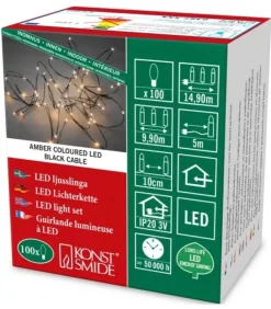 Konstsmide, guirlandes lumineuses de Noël Guirlande Lumineuse Intérieure À Led|Guirlande Lumineuse Led Effet Gouttes, 100 Diodes Ambrees, Fil Noir