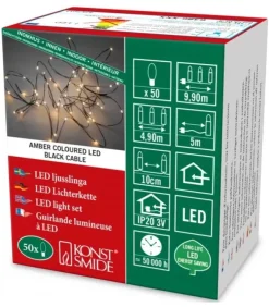 Konstsmide, guirlandes lumineuses de Noël Guirlande Lumineuse Intérieure À Led|Guirlande Lumineuse Led Effet Gouttes, 50 Diodes Ambrees, Fil Noir