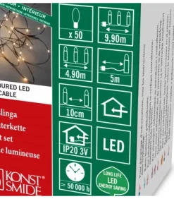 Konstsmide, guirlandes lumineuses de Noël Guirlande Lumineuse Intérieure À Led|Guirlande Lumineuse Led Effet Gouttes, 50 Diodes Ambrees, Fil Noir