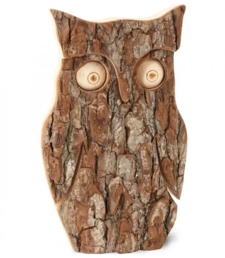 Waldfabrik, photophore en bois et étoile sapin de Noël Chouettes Et Hiboux En Bois|Hibou En Bois D'Ecorce, 16 Cm