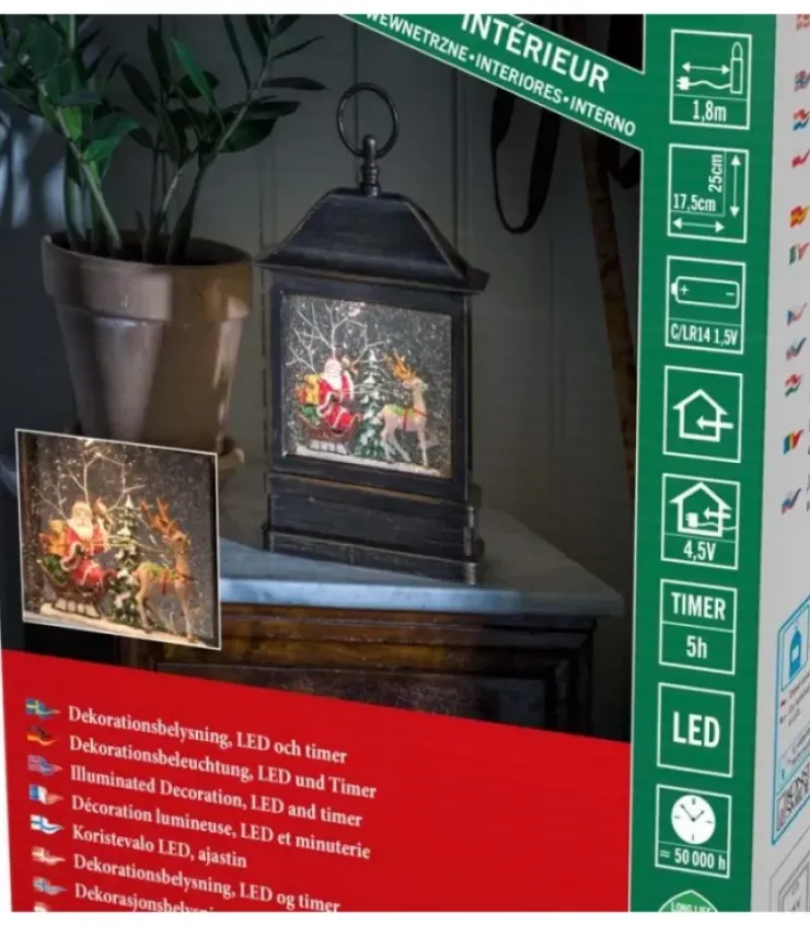 Konstsmide, guirlandes lumineuses de Noël Lanternes De Noël À Neige|Lanterne À Neige A Led Avec Père Noël Dans Son Traineau, 25 Cm