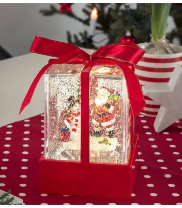 Konstsmide, guirlandes lumineuses de Noël Lanternes De Noël À Neige|Lanterne À Neige "Cadeau De Noël" Avec Père Noël & Bonhomme De Neige