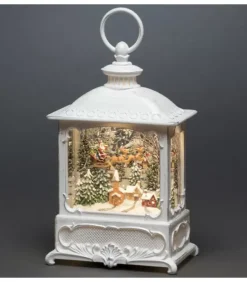 Konstsmide, guirlandes lumineuses de Noël Lanternes De Noël À Neige|Lanterne De Noël Blanche, Père Noël Volant Au-Dessus D'Un Village