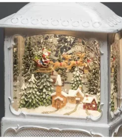 Konstsmide, guirlandes lumineuses de Noël Lanternes De Noël À Neige|Lanterne De Noël Blanche, Père Noël Volant Au-Dessus D'Un Village
